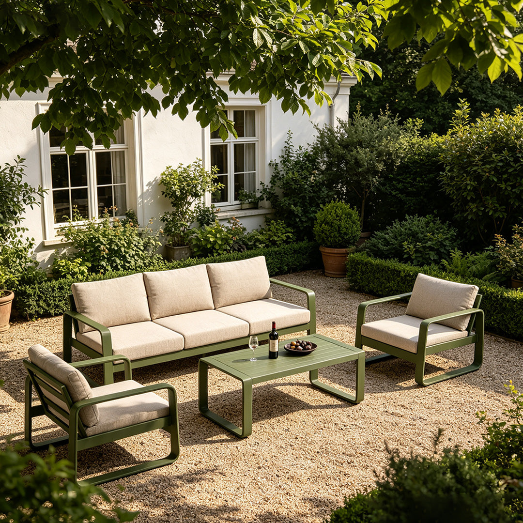 Laurel Olive Green Outdoor Sofa Set With Beige Cushions