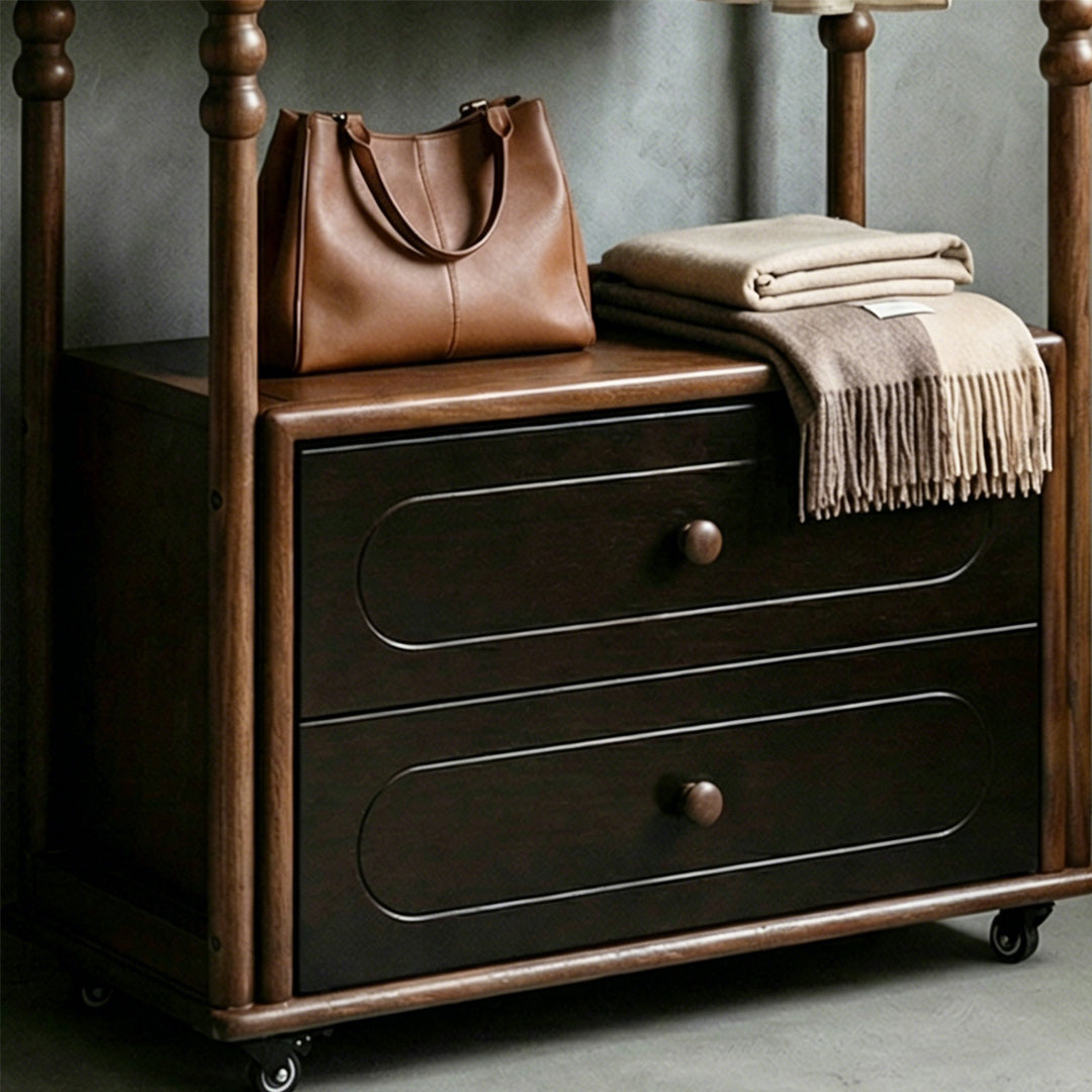 Pauline Walnut Finish Spindle Hall Tree With Drawers