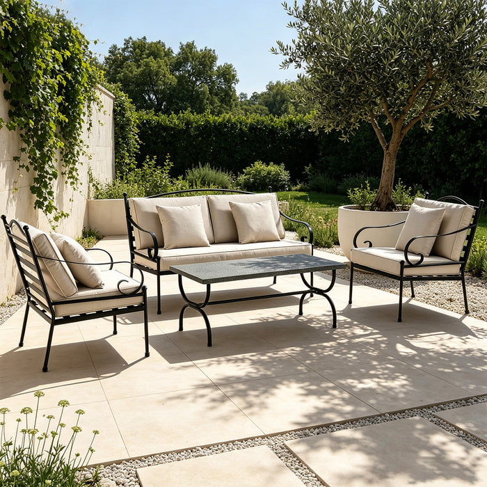 Preston Black & Beige Linen Outdoor Sofa Set