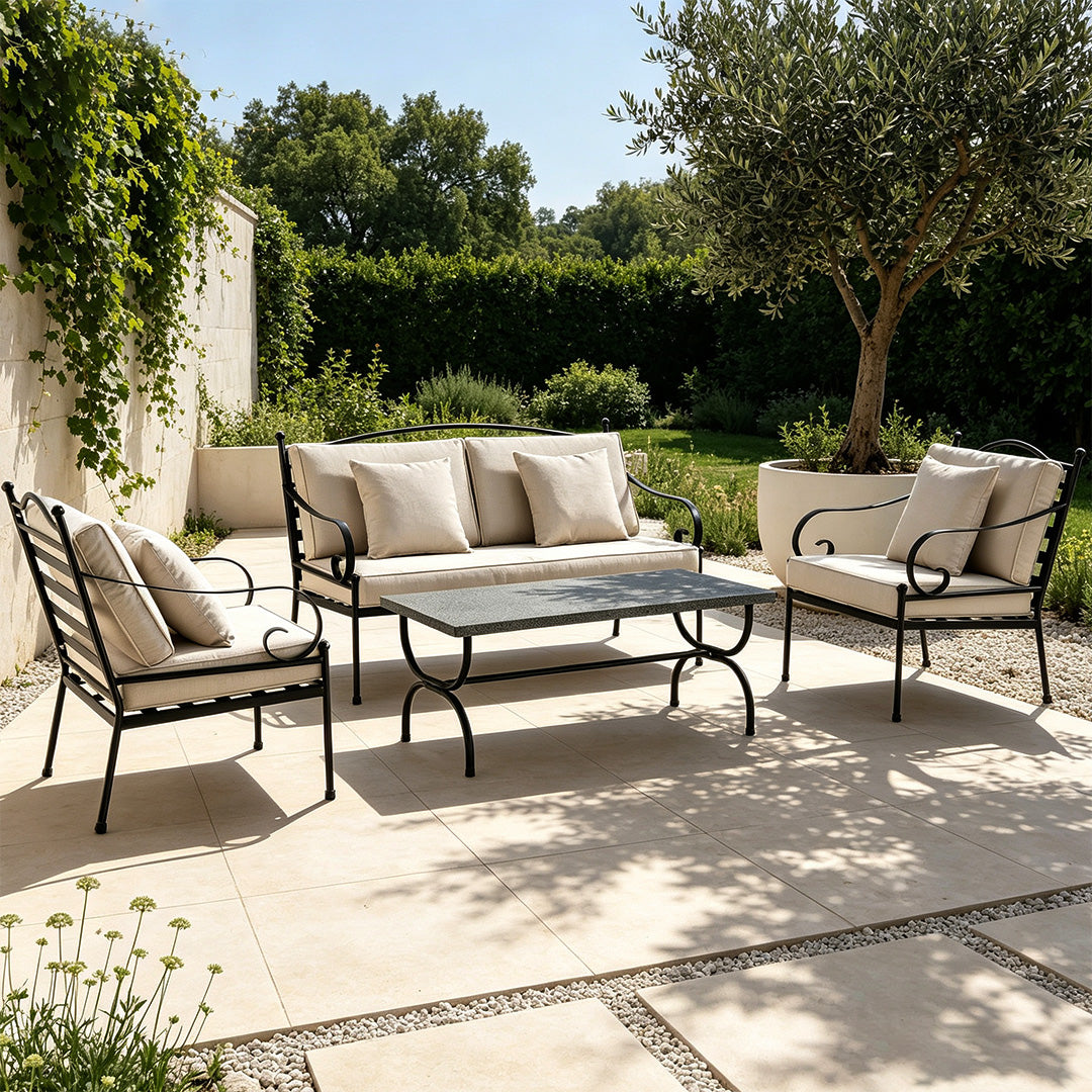 Preston Black & Beige Linen Outdoor Sofa Set