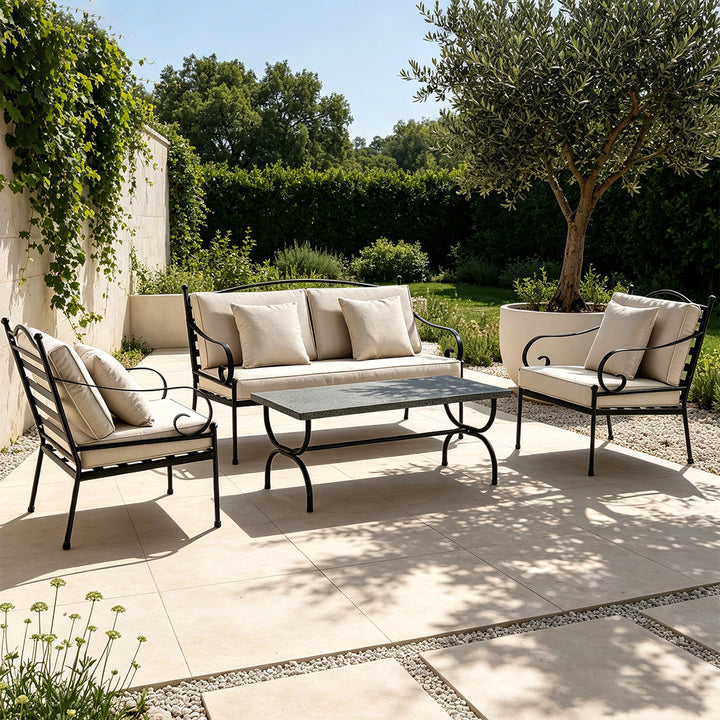 Preston Black & Beige Linen Outdoor Sofa Set