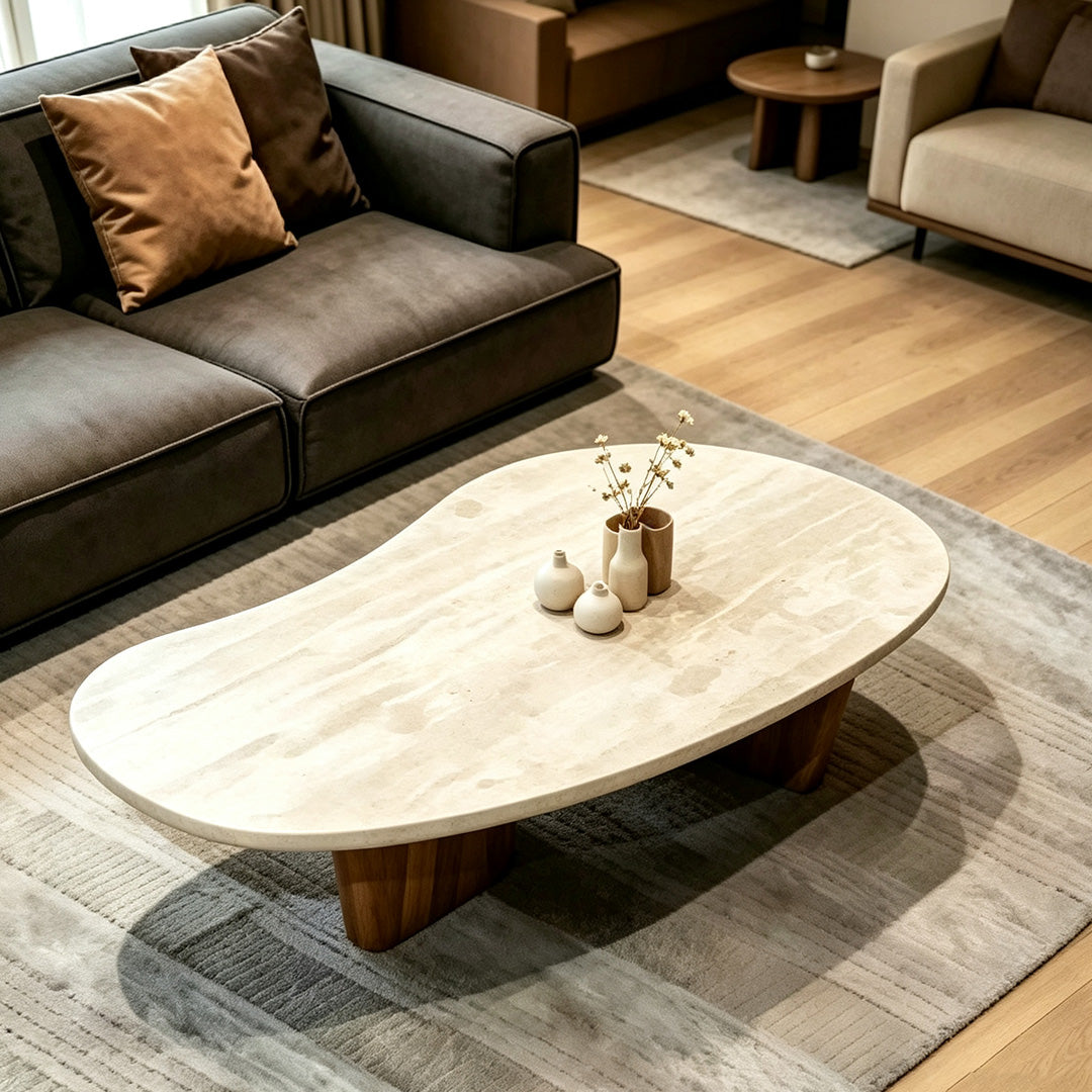 Heath Marble-top Oval Coffee Table In Wood Or Black Legs