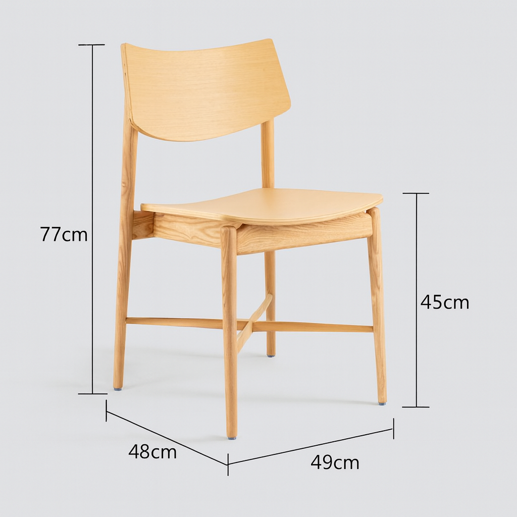 Solid American Ash Wood Dining Chair Modern Nordic French Style for Home School Office or Bathroom Use product dimensions image