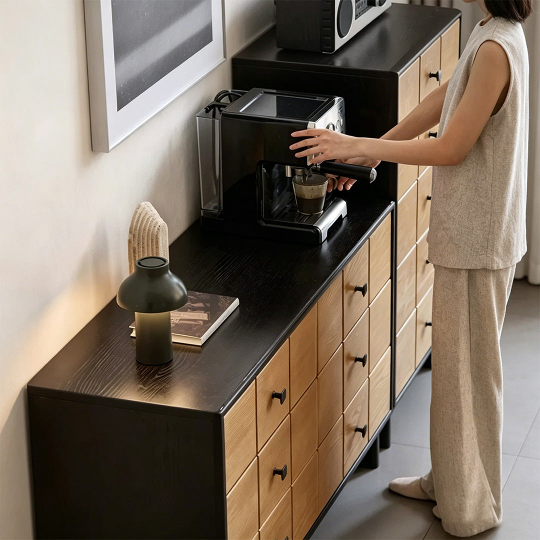 Cameron Natural Wood And Black Frame Storage Cabinet Set