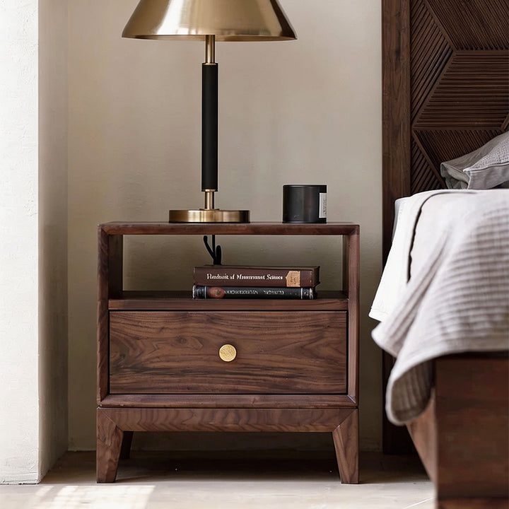 Elowen Walnut Wood Carved Bed Frame