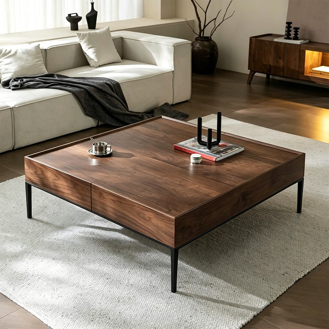 Jesse Walnut Veneer Coffee Table With Black Metal Legs