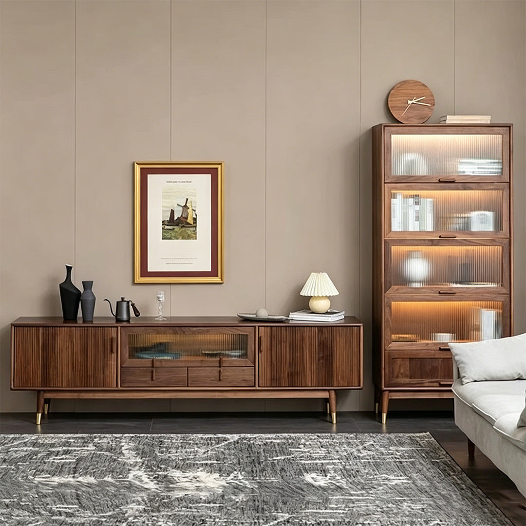 Sam Walnut Wood Sideboard With Ribbed Doors