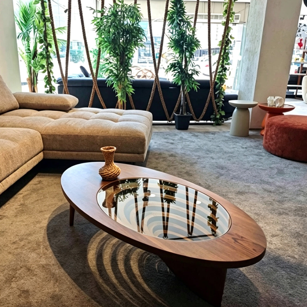 Kian Walnut Glass Inlay Coffee Table