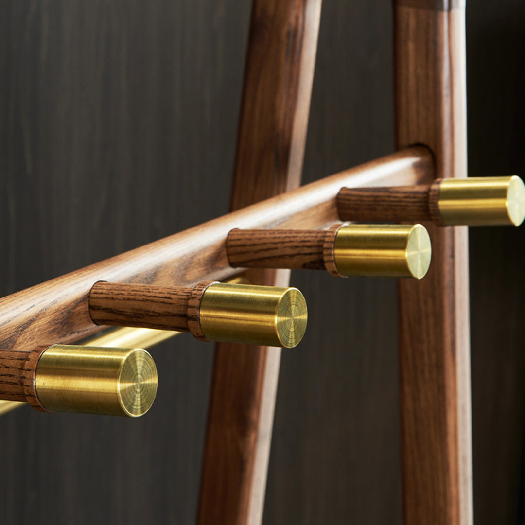 Quentin Walnut And Brass Finish Standing Coat Rack