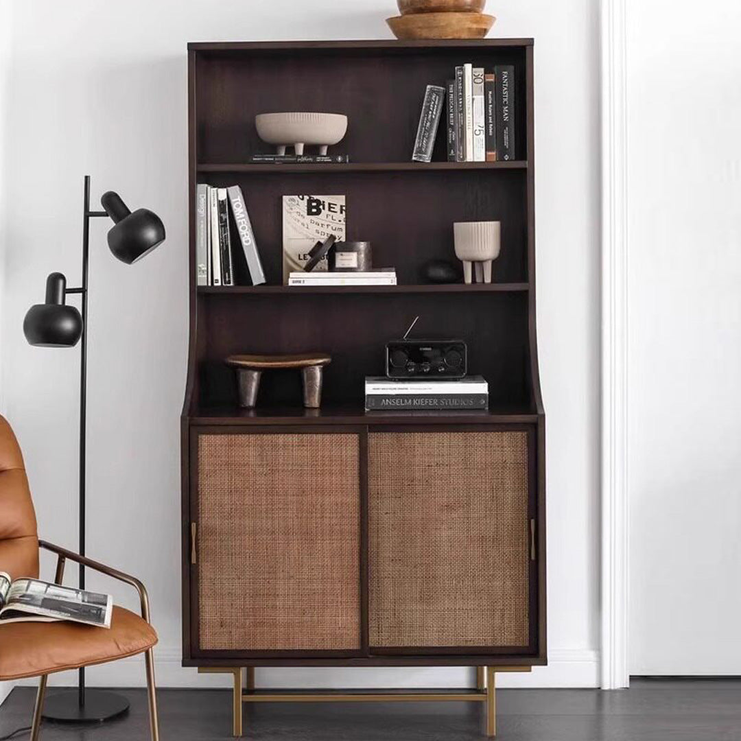 Owen Dark Wood And Woven Cane Storage Cabinet
