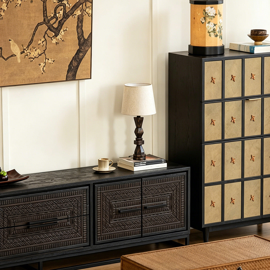 Laurel Black Carved Sideboard