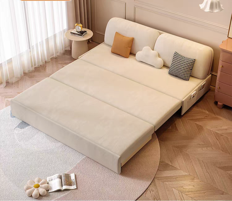 Cream-style Foldable Sofa Bed With Storage