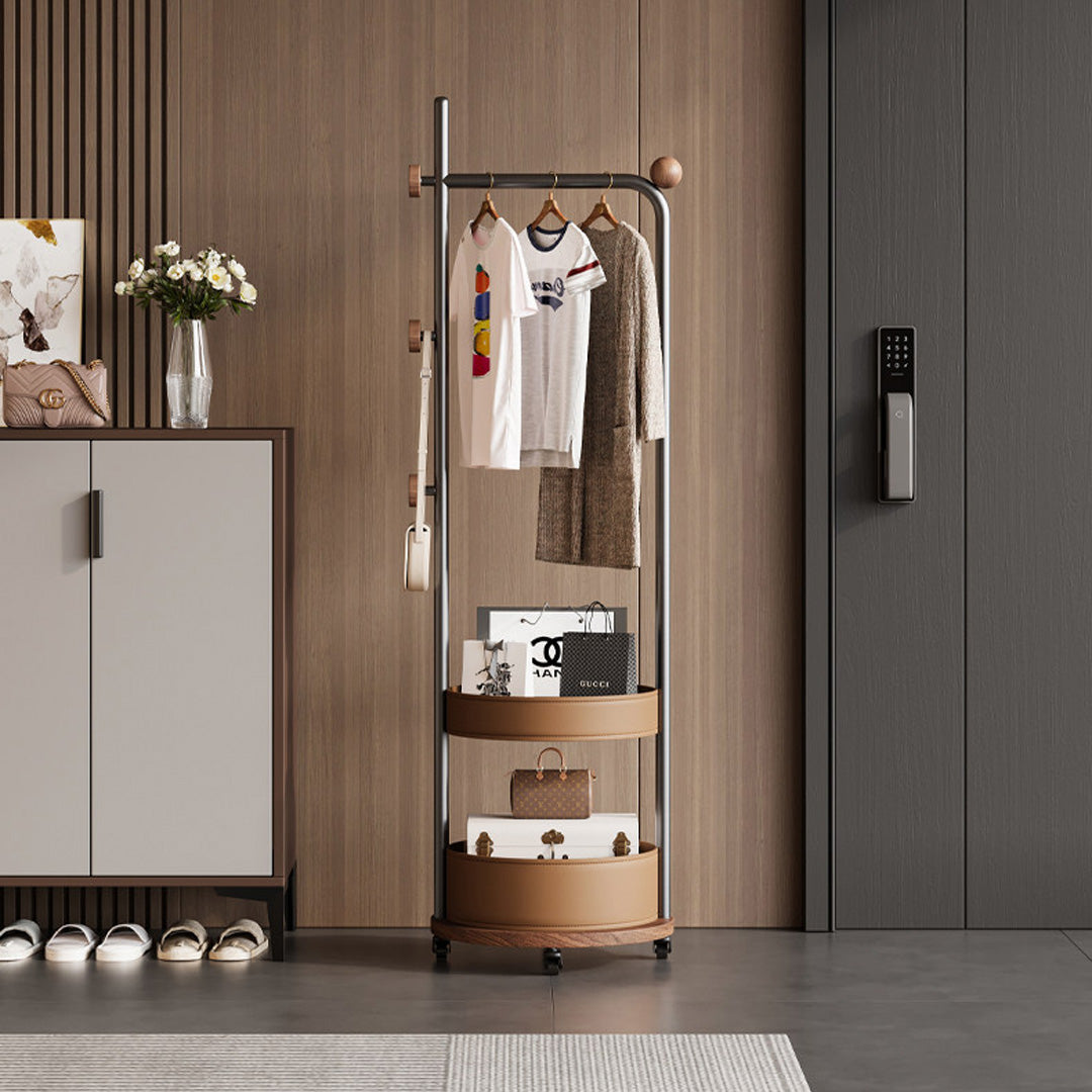 Garrett Matte Black Metal And Brown Circular Rack Stand