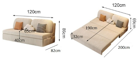Cream-style Foldable Sofa Bed With Storage