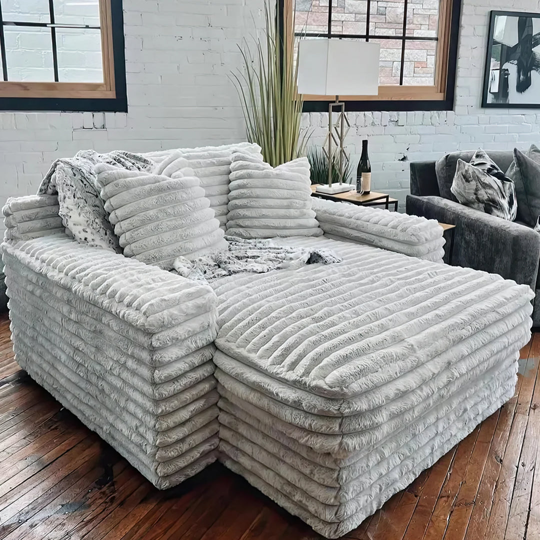 Echeverría Bean Bag Sofa, Day Bed Chaise, Armchair, Corduroy, side view of corner sofa bef