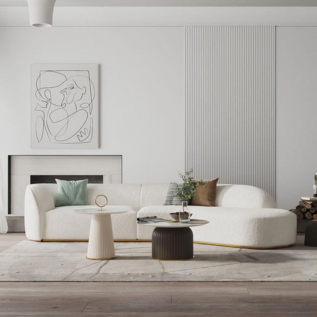 Welby Three Seater Curved Sofa, White with curved couch sofa