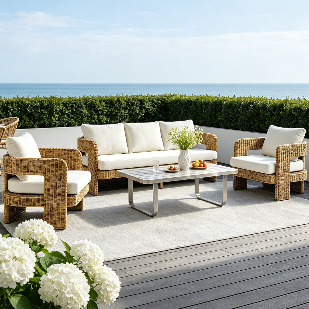 Bayshore Natural Rattan Outdoor Seating Set