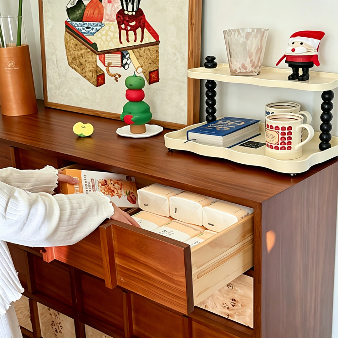 Jasper Walnut Wood Sideboard With Patterned Front Panels