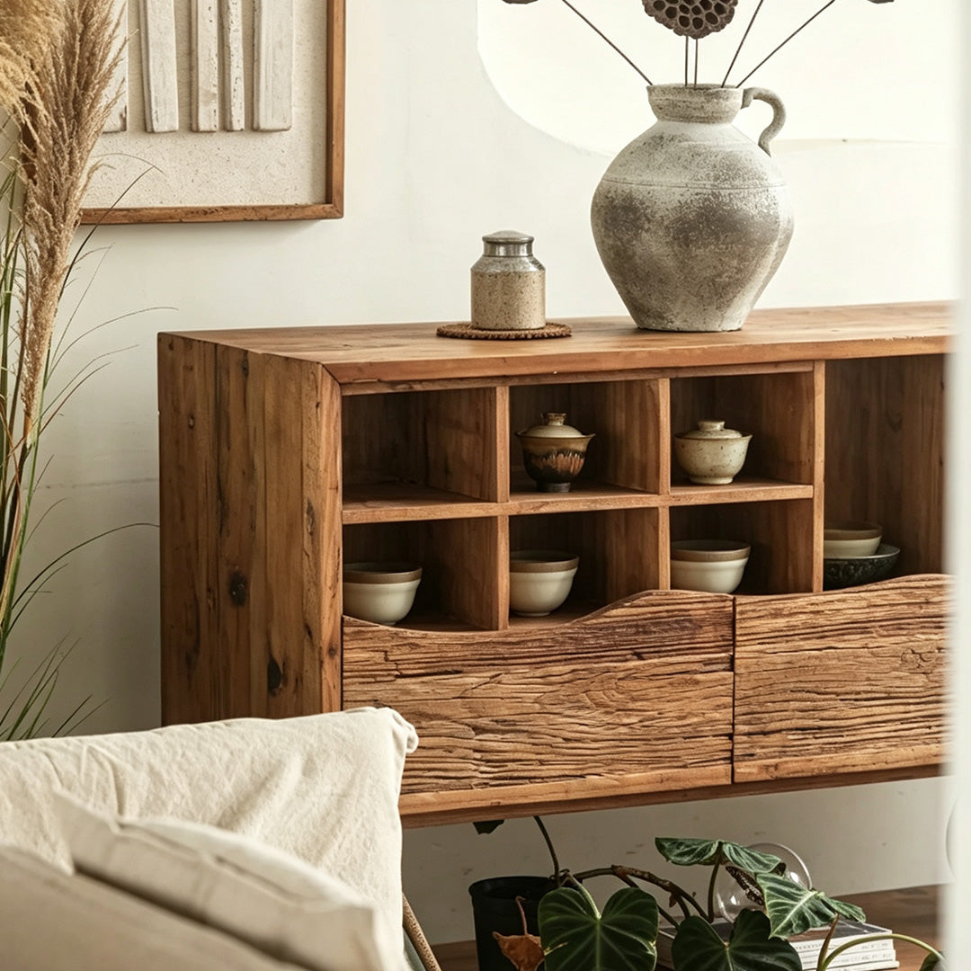 Gray Reclaimed Wood Storage Drawer Cabinet