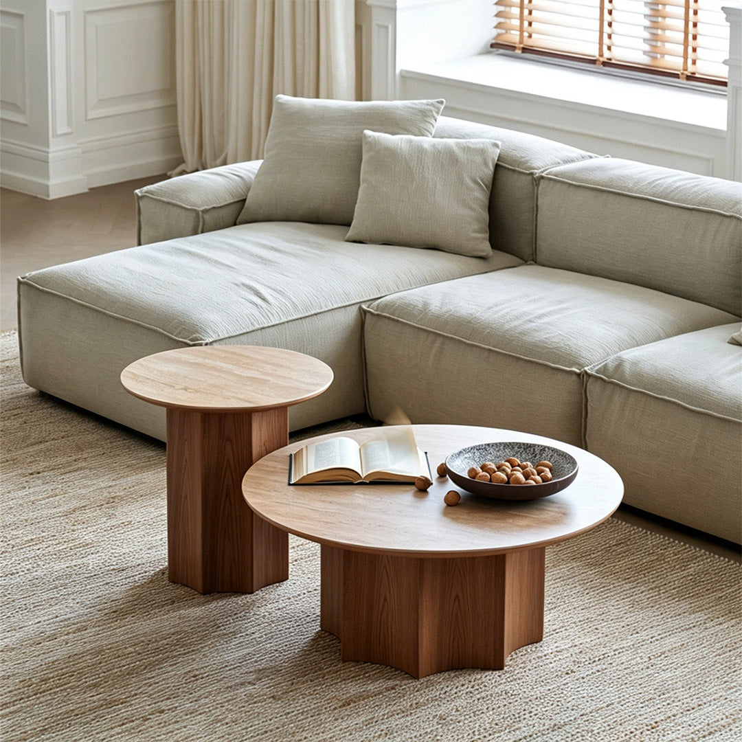 Steven Beige Marble-effect Round Coffee Tables Set