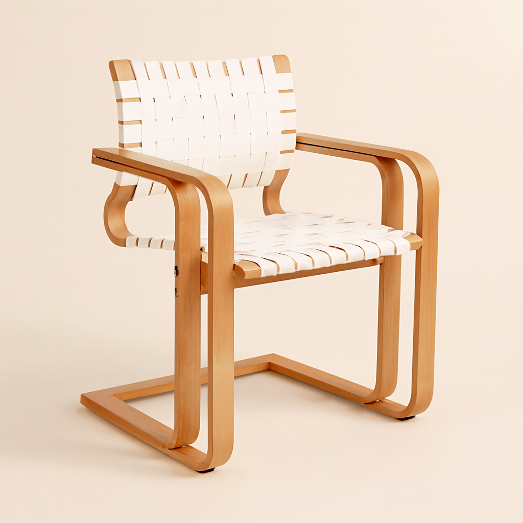Vintage style woven solid wood chair with retro backrest studio product image