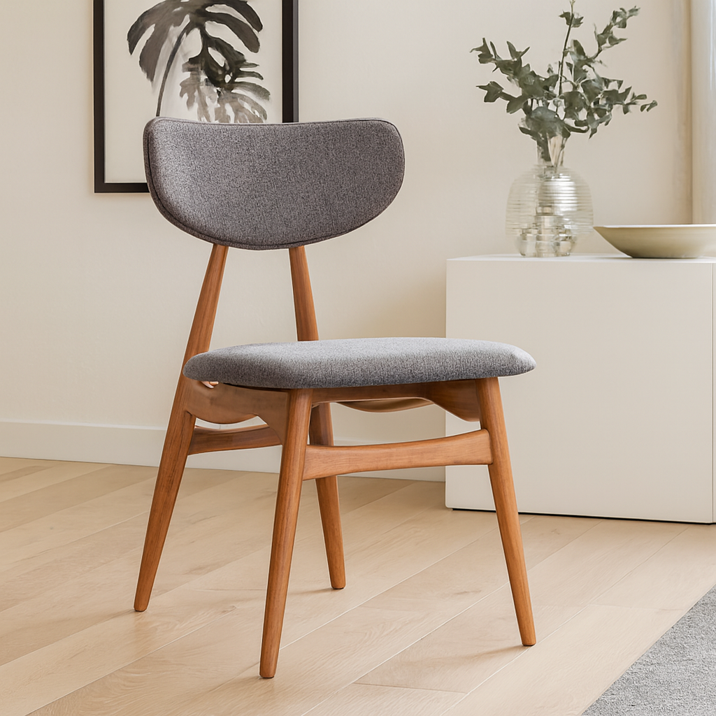 Arden Grey Fabric and Natural Wood Dining Chair lifestyle scene image