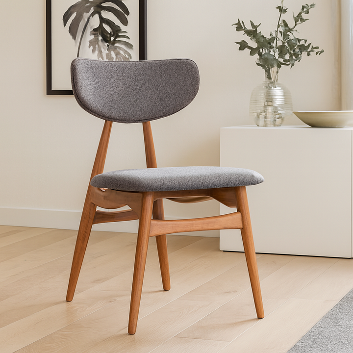 Arden Grey Fabric and Natural Wood Dining Chair lifestyle scene image