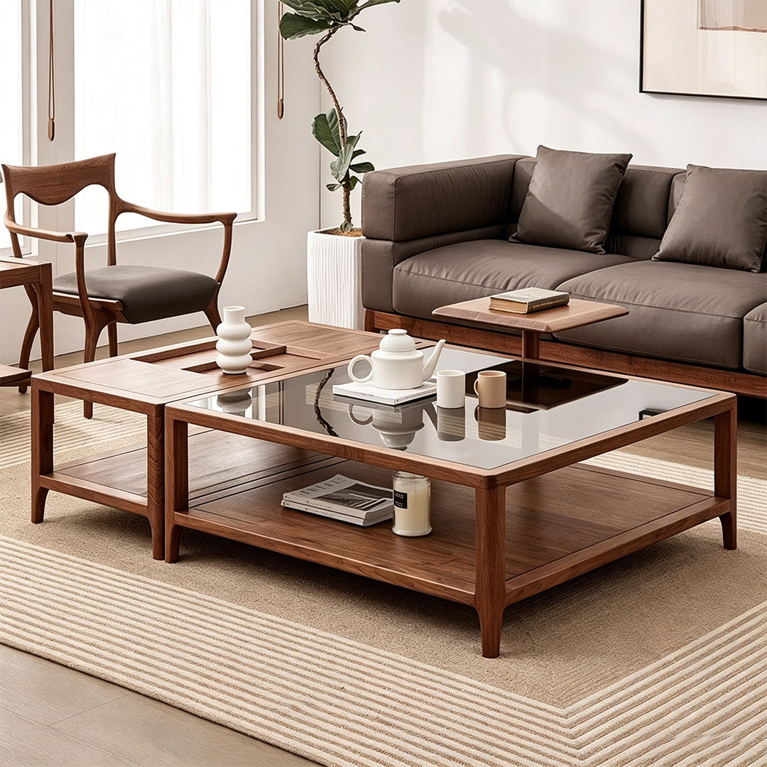 Joel Walnut Glass Top Coffee Table
