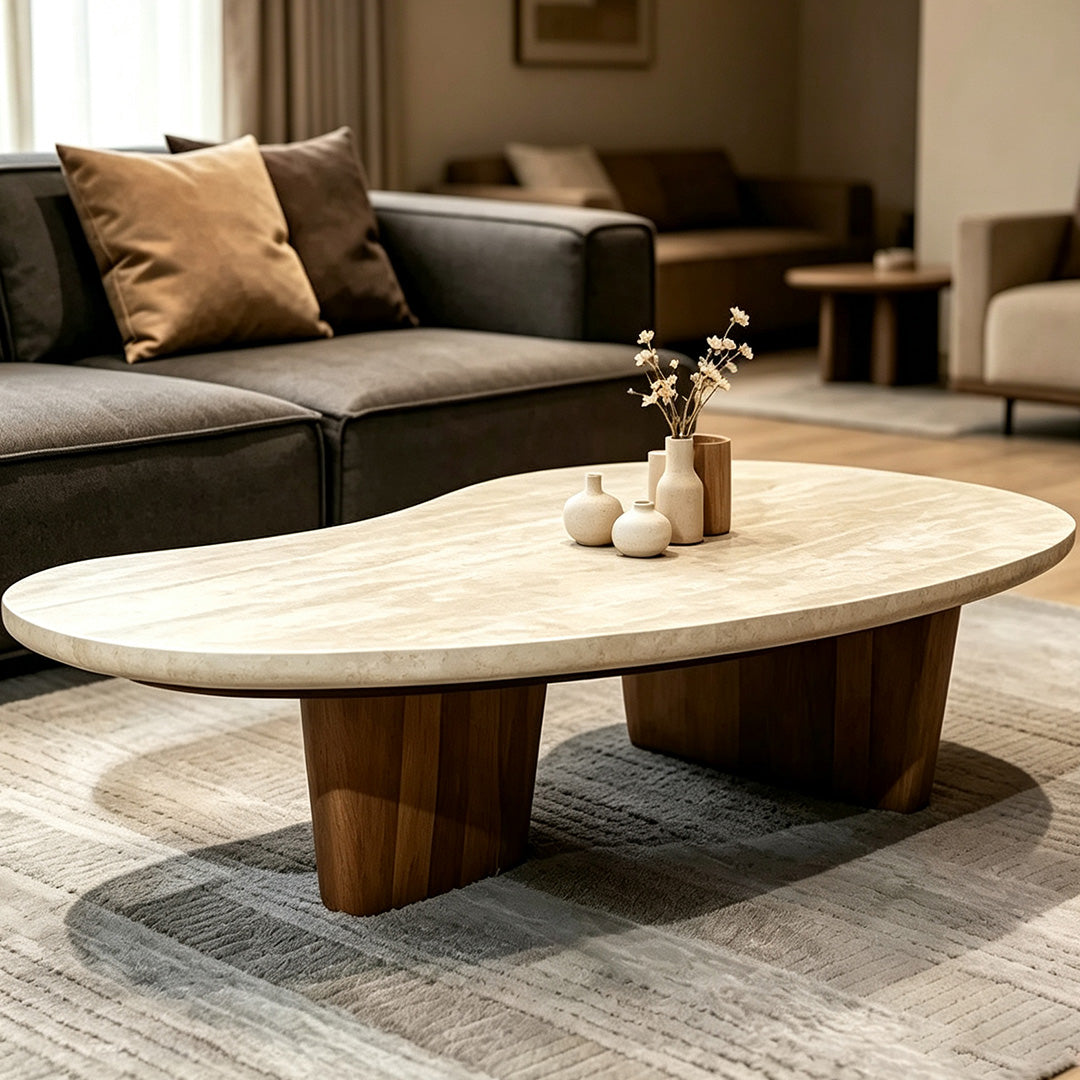 Heath Marble-top Oval Coffee Table In Wood Or Black Legs