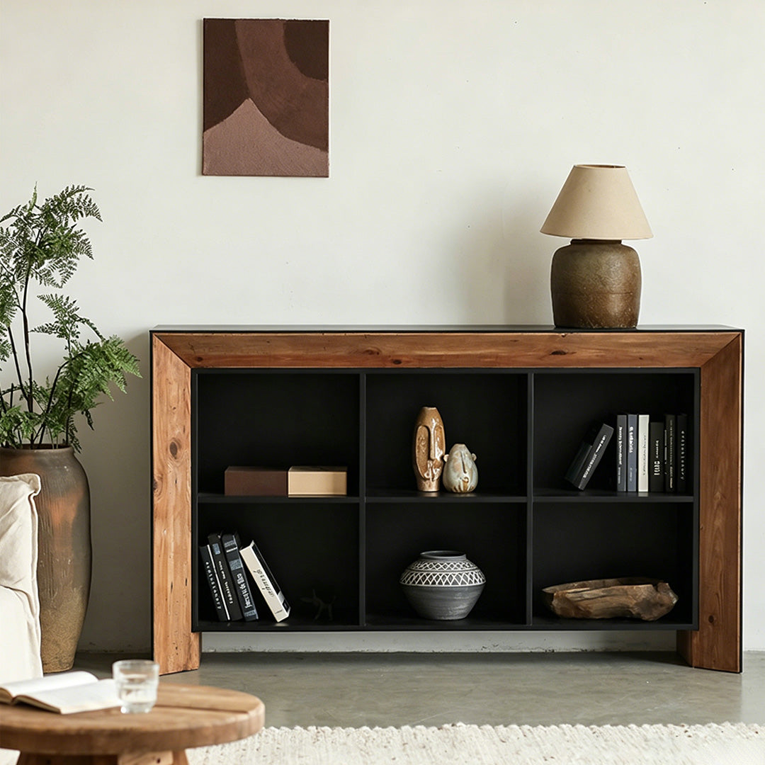 Nathan Black And Natural Wood Open Storage Sideboard