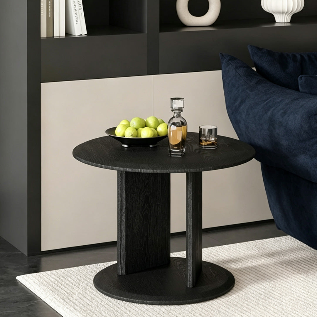 Fletcher Marble-effect White And Ebony Round Coffee Table