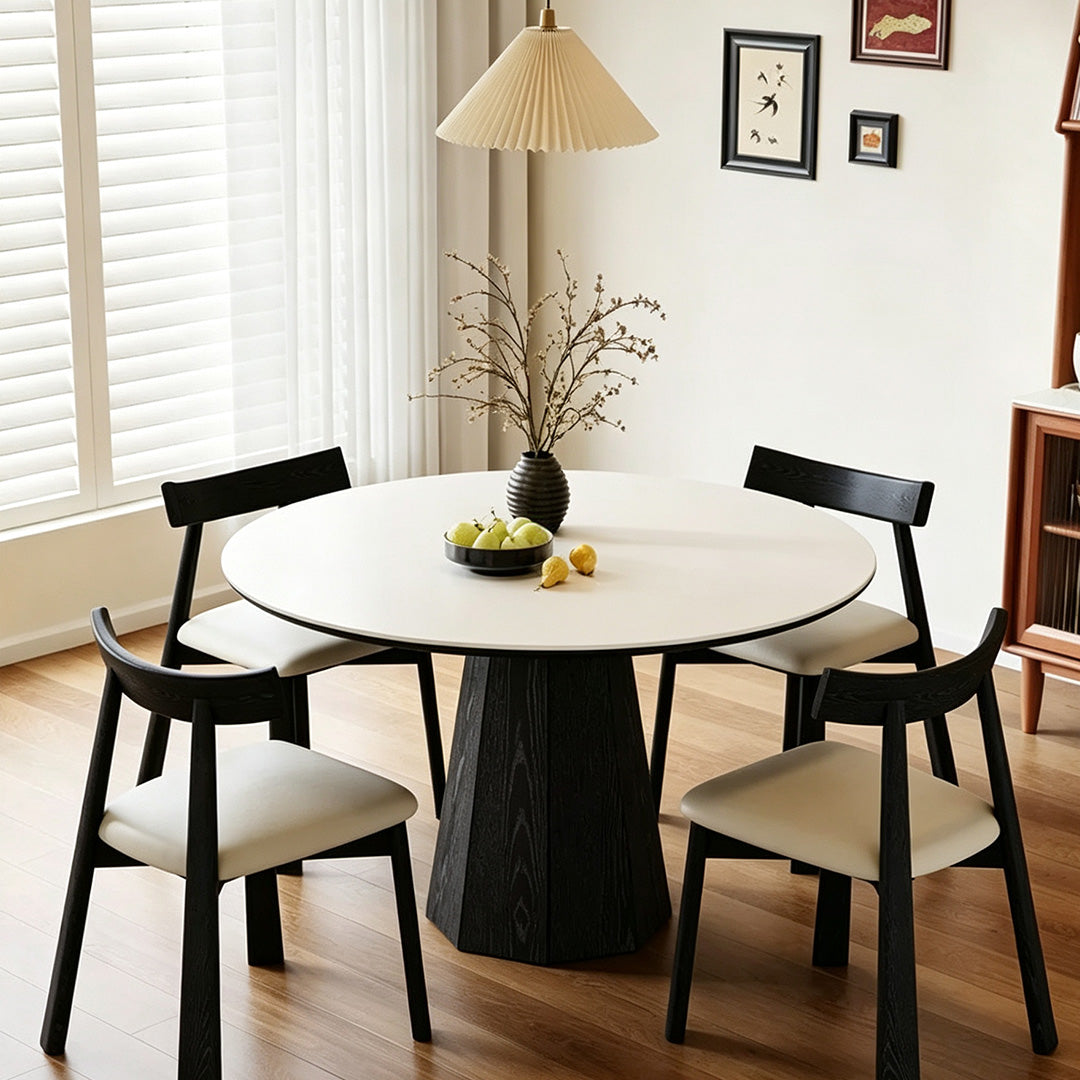Jenson Black Wood And Light Cream Round Dining Table