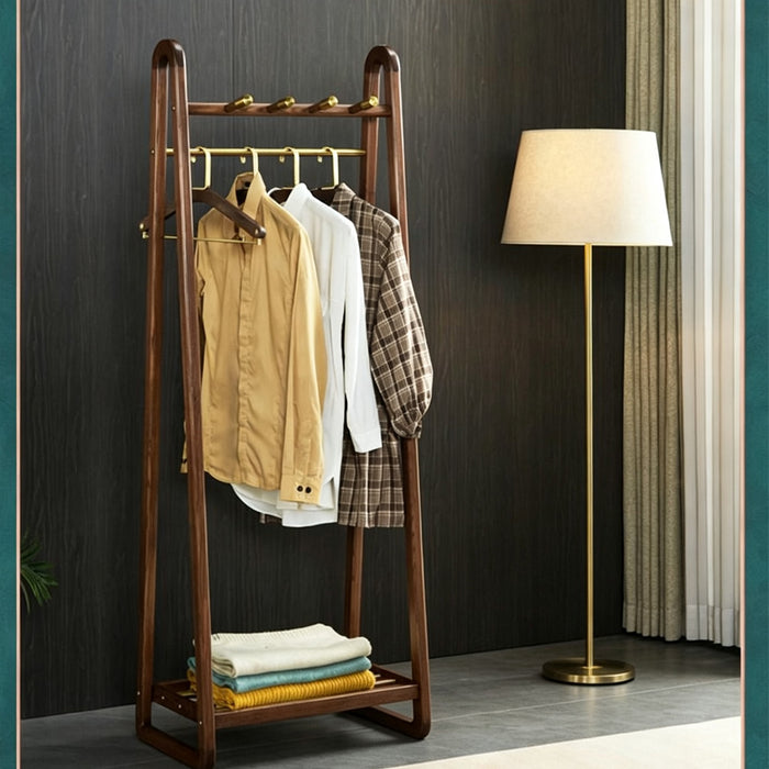 Quentin Walnut And Brass Finish Standing Coat Rack