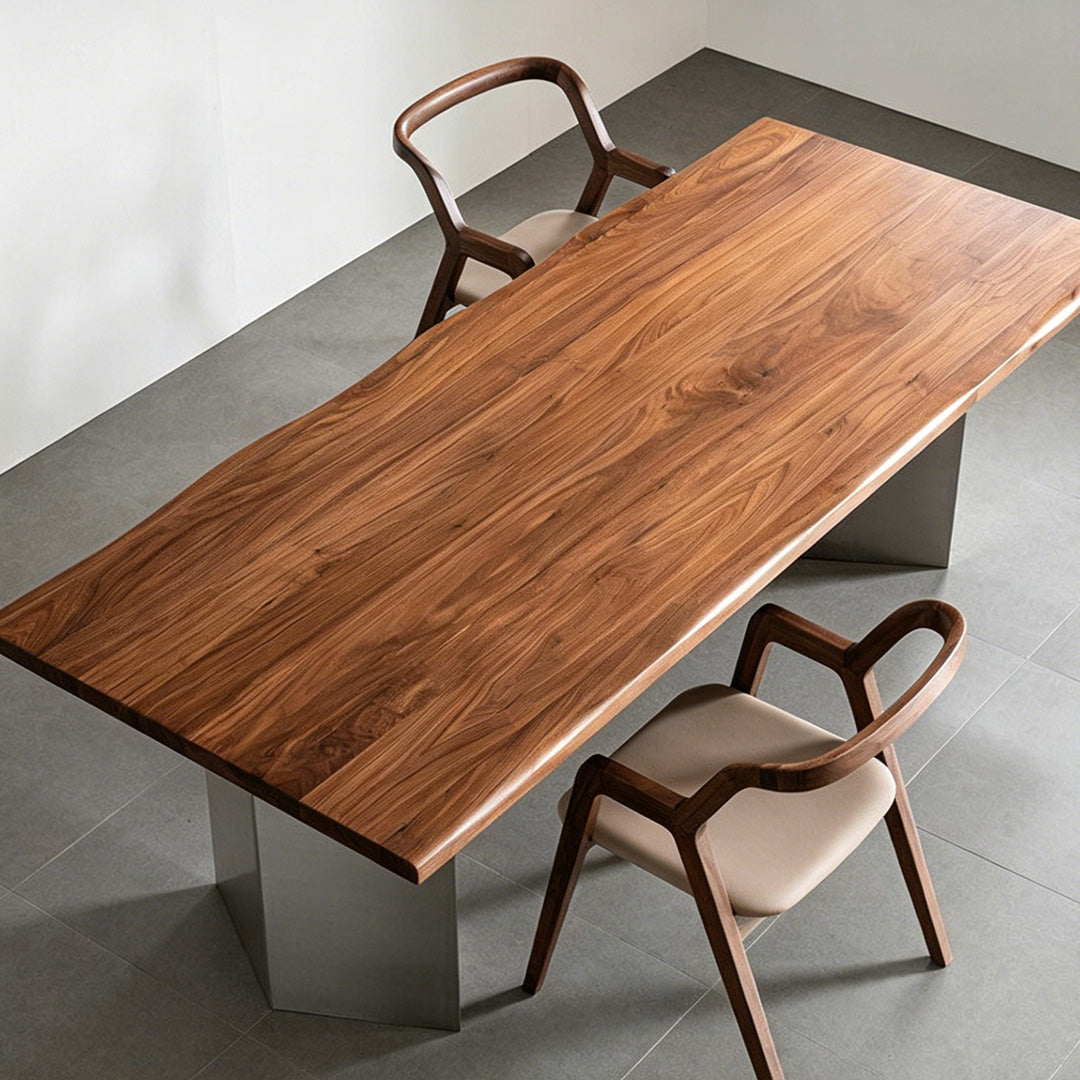 Rhys Walnut Dining Table With Metal Pedestal Base