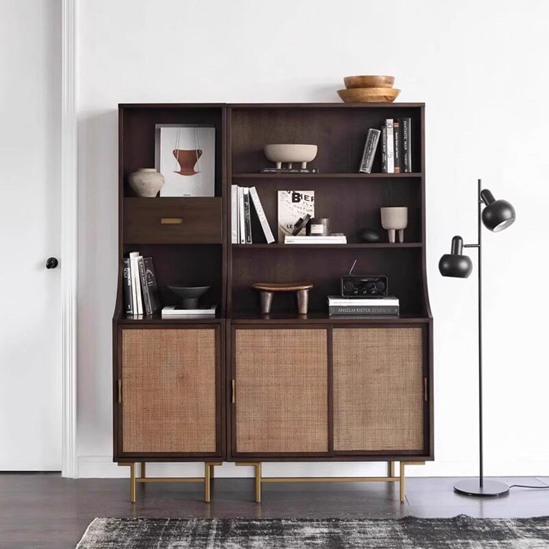 Owen Dark Wood And Woven Cane Storage Cabinet
