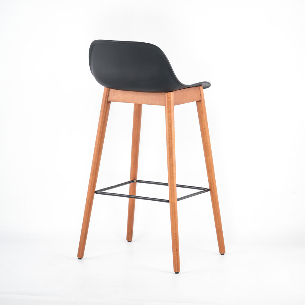 Laurel Black Molded Seat Bar Stool With Wood Legs