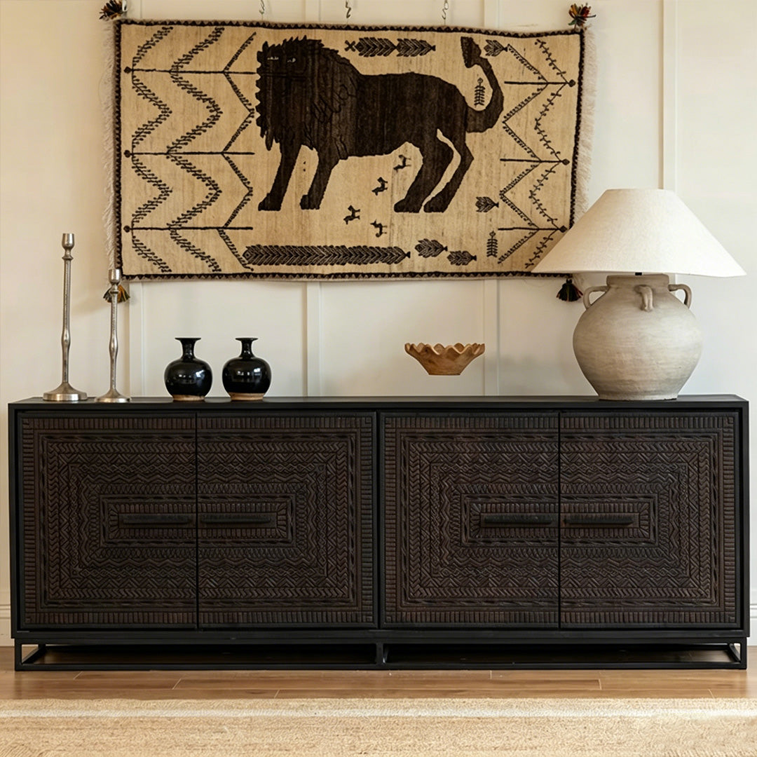 Marcus Black Carved Wood Sideboard