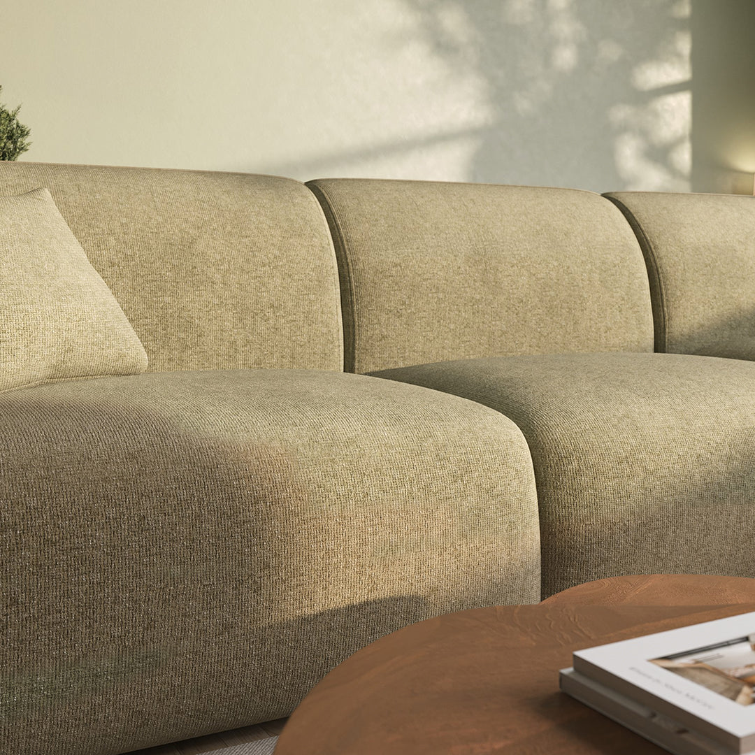 Khatri Three Seater Corner Sofa, Chenille with corner leather cream sofa