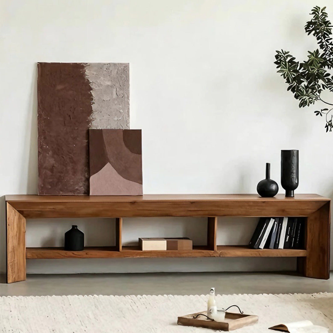 Gareth Natural Wood Media Unit With Optional Black Glass Top