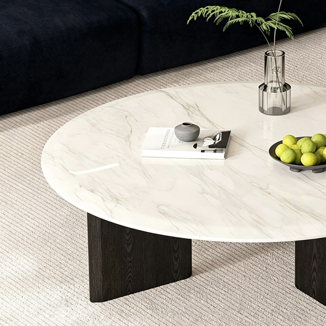 Fletcher Marble-effect White And Ebony Round Coffee Table