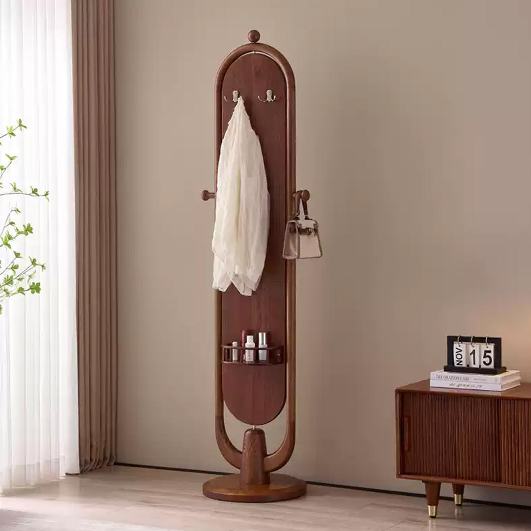 Damien Walnut Finish Standing Mirror & Coat Rack