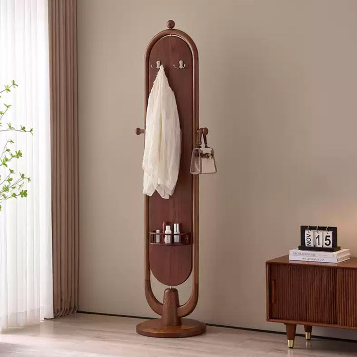 Damien Walnut Finish Standing Mirror & Coat Rack