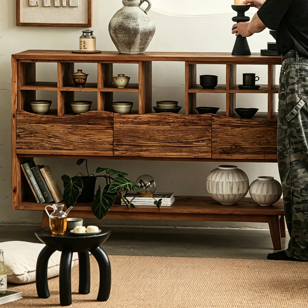 Gray Reclaimed Wood Storage Drawer Cabinet