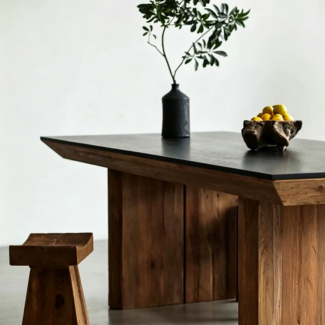 Hugh Natural Wood And Matte Black Dining Table