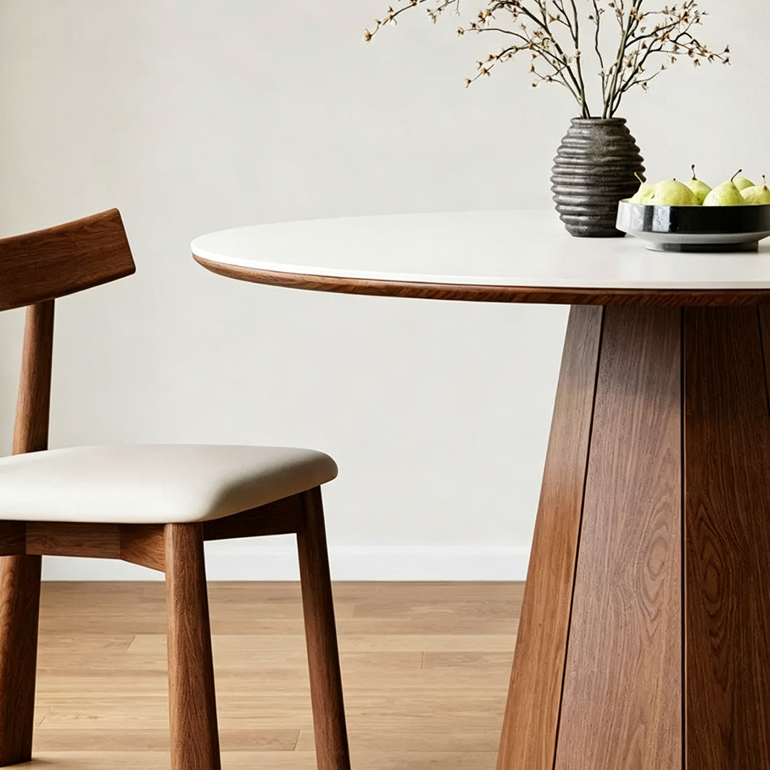 Keane Walnut Pedestal Round Dining Table With White Top