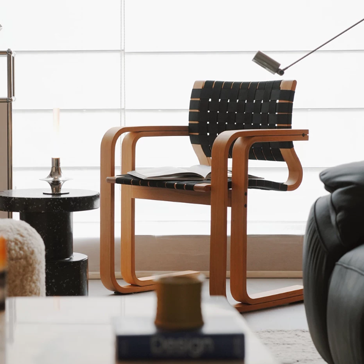 Vintage Style Woven Solid Wood Chair With Retro Backrest