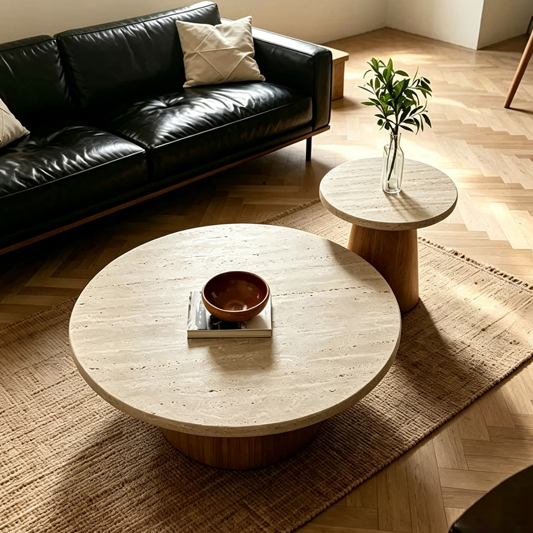 Griffin Beige Travertine & Wood Coffee Table