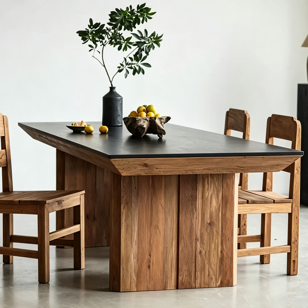 Hugh Natural Wood And Matte Black Dining Table