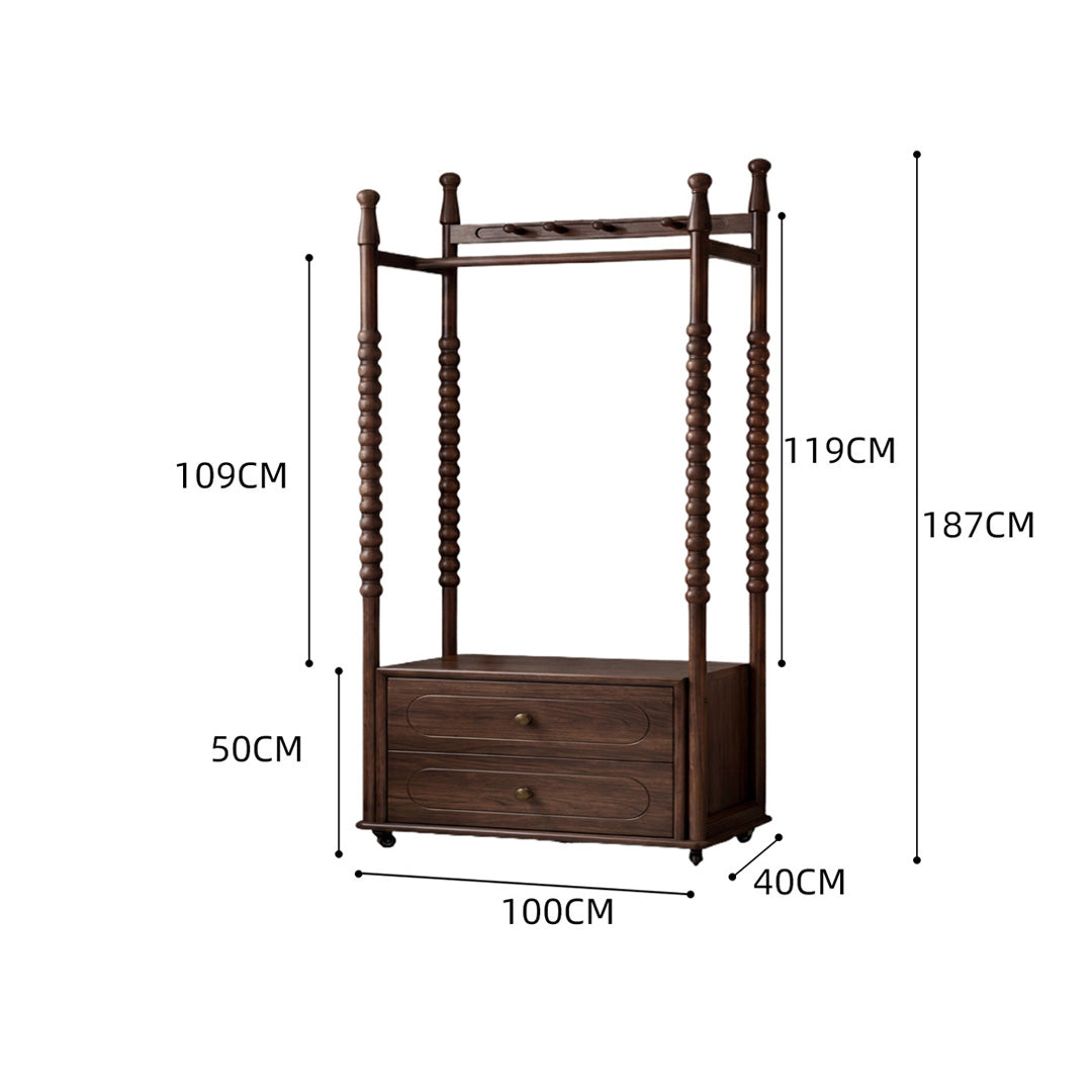 Pauline Walnut Finish Spindle Hall Tree With Drawers