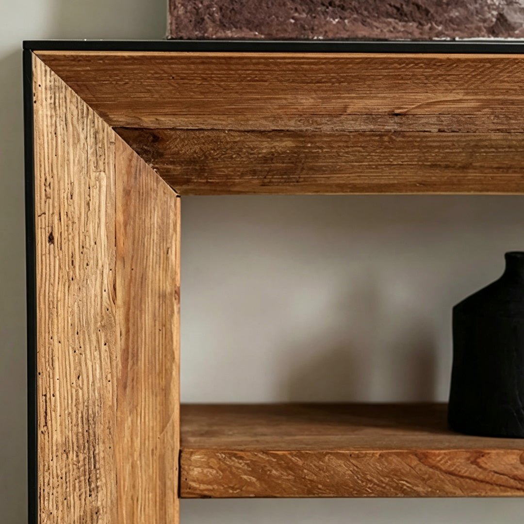 Gareth Natural Wood Media Unit With Optional Black Glass Top